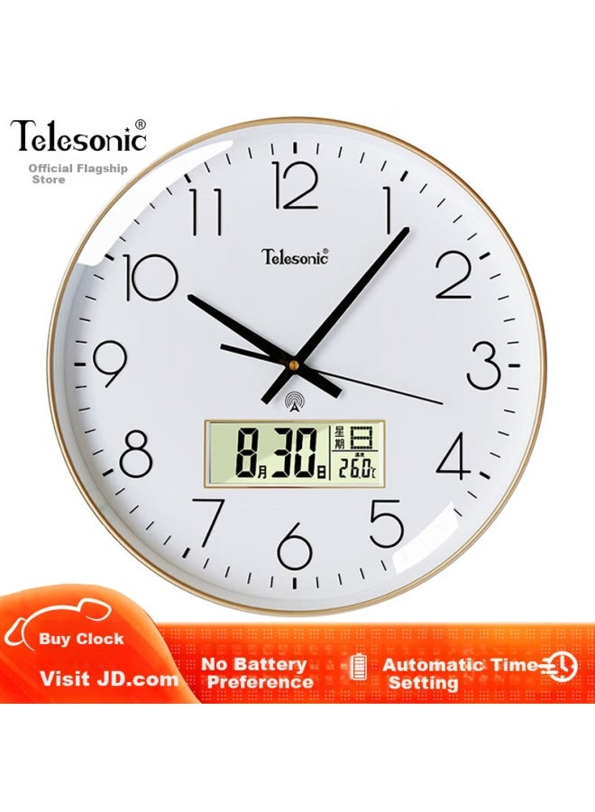 Telesonic Wall Clock Living Room Clock Automatic Synchronization Calendar Temperature Wall Hanging Clock Without Drilling Radio Clock 36cm - Image 1