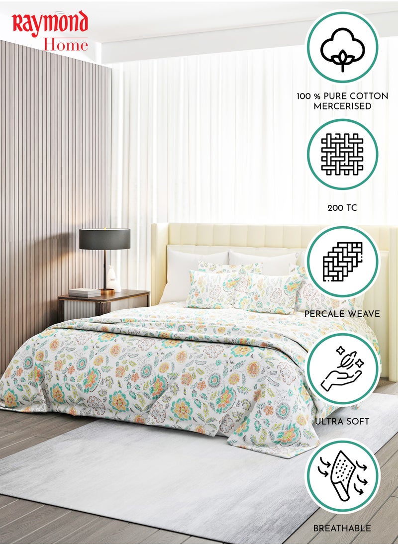 Raymond Raymond Home King Flat Sheet Bedsheet 200 Thread Count Luxirious 100% Long Staple Cotton Bedding Printed Sateen Percale Bed Linen with 2 Pillow Case - Blue (274 * 274 CM)  - Image 4