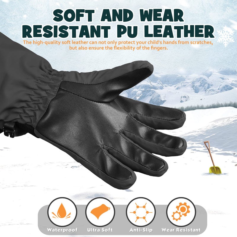 MCTi Kids Gloves Waterproof Winter Warm Snow Ski Gloves Long Cuff Fleece Lined with Reflective Strap - Image 3