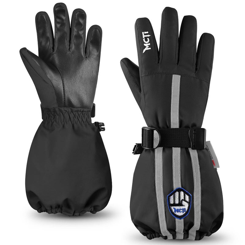 MCTi Kids Gloves Waterproof Winter Warm Snow Ski Gloves Long Cuff Fleece Lined with Reflective Strap - Image 1