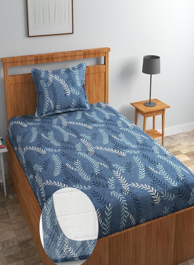 Blue Strip ملاءات سرير قطنية زرقاء مخططة 220TC بنقشة هندسية، مزودة بمطاط، مناسبة لسرير مفرد مع غطاء وسادة واحد | سرير مفرد بمطاط محيطي، مقاس 42 × 75 بوصة (أزرق فاتح)، صغير مفرد - Image 1