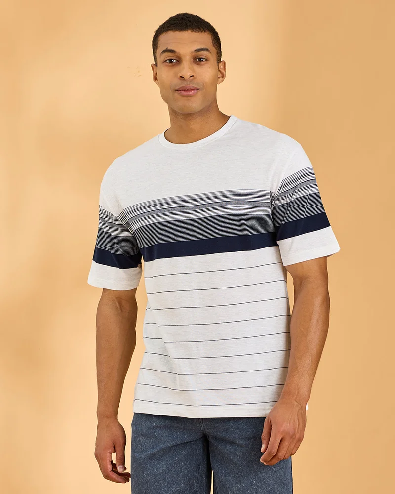 Redtag Men Multicolor Striped Jacquard T-Shirt