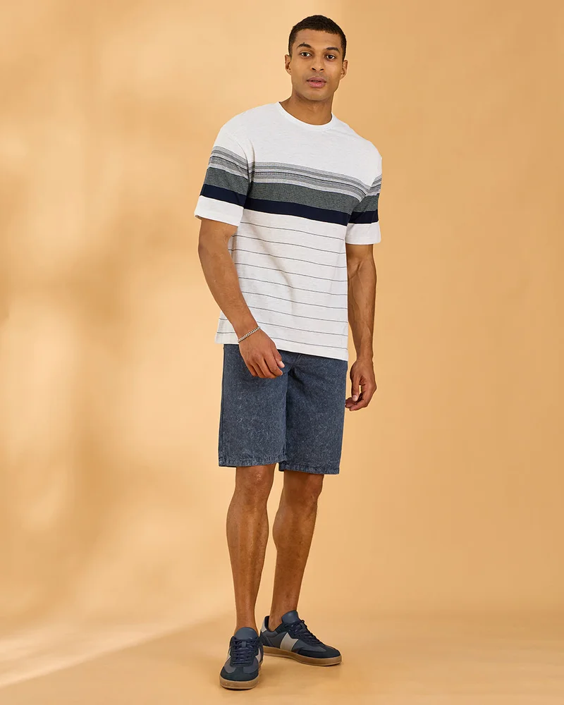 Redtag Men Multicolor Striped Jacquard T-Shirt
