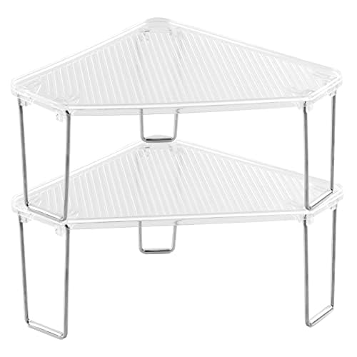 mDesign PlasticSteel Freestanding Foldable Corner Stackable Organizer Shelf for Kitchen Counter Pantry Cabinet Storage Holds Plates Dishes Ligne Collection 2 Pack Clear