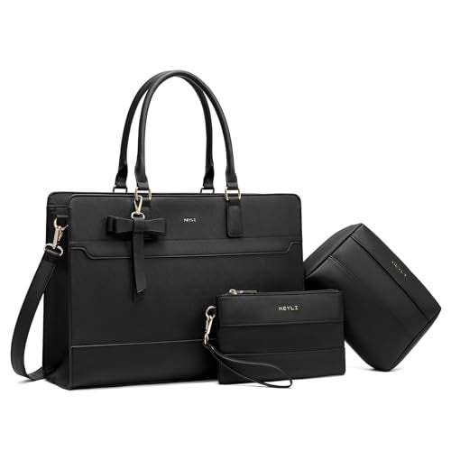 Keyli 3pc Sets Laptop Bag Work Bags for Women156 Inch Laptop Tote Bag Purses Waterproof Vegan Leather Computer Briefcase Professional Business Shoulder Handbags for Teacher Office Travel Black - Image 1