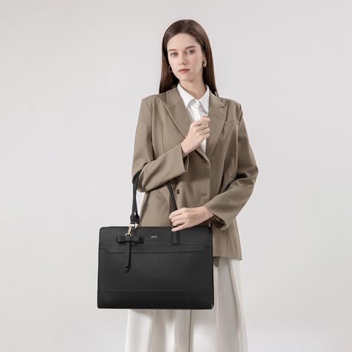 Keyli 3pc Sets Laptop Bag Work Bags for Women156 Inch Laptop Tote Bag Purses Waterproof Vegan Leather Computer Briefcase Professional Business Shoulder Handbags for Teacher Office Travel Black - Image 3