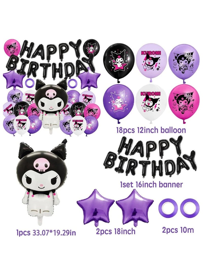سانريو مجموعة بالونات كرومي من سانريو مع لافتة عيد ميلاد سعيد، مثالية للتخرج وحفلات استقبال المولود الجديد وأعياد الميلاد وحفلات العزوبية، مناسبة للاستخدام الداخلي والخارجي - Image 2