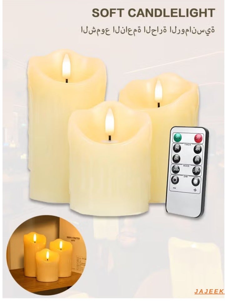 JAJEEK 3 Piece LED Flameless Candles – LED Pillar Candles for Romantic Ambiance, Battery Operated with Remote Control & Timer, Perfect for Festival, Wedding, Home & Party Decor (Pack of 3) – Classic Ivory  - Image 1