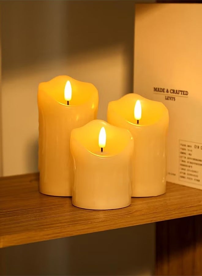 JAJEEK 3 Piece LED Flameless Candles – LED Pillar Candles for Romantic Ambiance, Battery Operated with Remote Control & Timer, Perfect for Festival, Wedding, Home & Party Decor (Pack of 3) – Classic Ivory  - Image 3