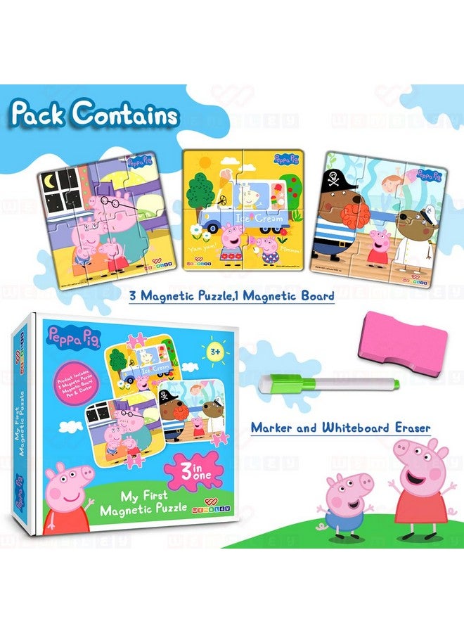 Wembley Peppa Pig - 3 in 1 Jigsaw Magnetic Puzzle for Kids 3+ Years Educational Fun Learning DIY Creative Activity Set Dot-to-Dot Sketching Includes 3 Puzzles, 1 Board, Sketch Pen & Duster - Image 3