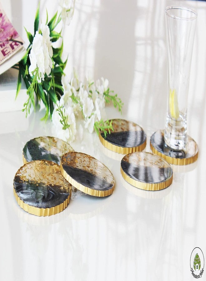 Monstera Hut ® Round Smokey Gray Transy Resin Coaster|(10 cm) | 4 Inch |Set of 6 | Resin Coaster for Tea, Coffee Table & Dining Table with Metal Holder - Image 5