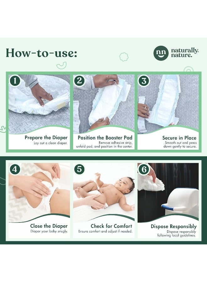 Naturally Nature Overnight Diaper Booster Pads, Stops Diapers From Leaking, Liners for Toddler Diapers, Adhesive Pad for Girls, Boys, 96 ct. (3 Packs of 32)