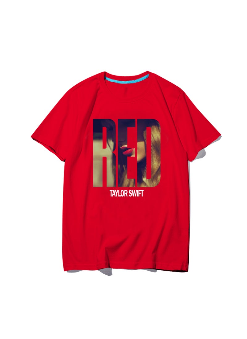 Generic - Taylor Swift Tshirt Tour Merchandise Eras Tour Short Sleeve round Neck Loose Fit Youthful Wool Blend Casual Abstract Pattern Tshirt RED Red - Image 1