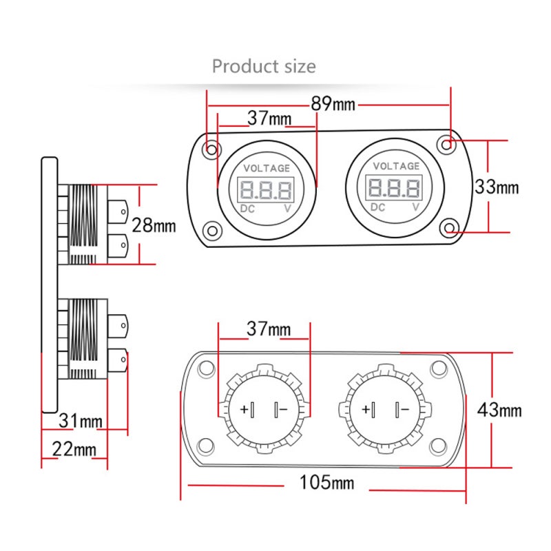 Car Voltmeter LED Dual Digital Display Voltage Gauge 6-35V for 12/24V Car Truck SUV Marine Boat - Image 2