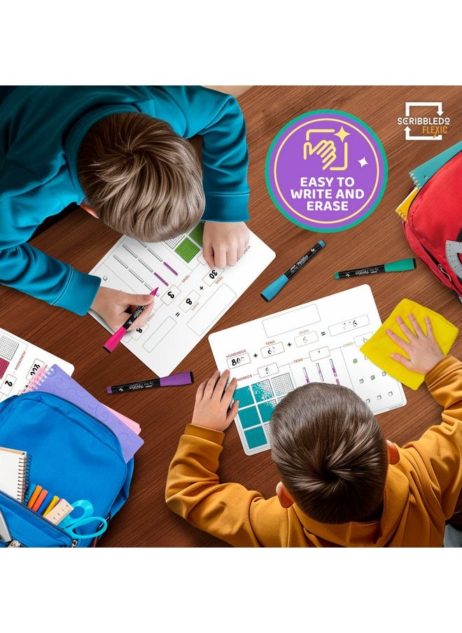 Scribbledo Base Ten Blocks 9”X12” Small White Board Dry Erase Sheets Math Manipulatives Place Value Number Blocks Math Supplies Teacher Students Classroom Pack Of 10 Sheets  - Image 3