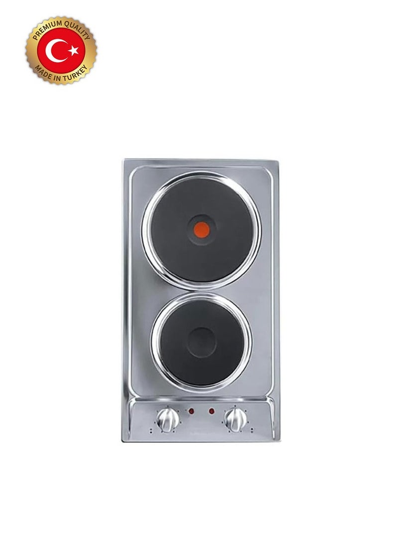 Purity Built-in Electric Hob 30cm, 2 Hot Plates, 2000 Watt, Stainless Steel - HPT302SE ( Made in Turkey )  - Image 1
