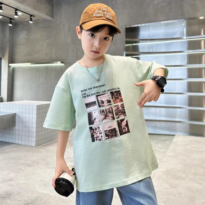 Children'S Pure Cotton Short-Sleeve T-Shirt 2026 New Summer Stylish Printed Class Uniform Trendy Top For Older Kids - Image 1