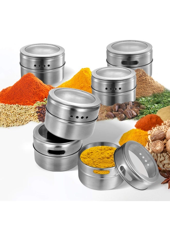 Magnetic Spice Jars 5 Pack, Stainless Steel Tins with Clear-View Tops and Shaker Lids - Image 2
