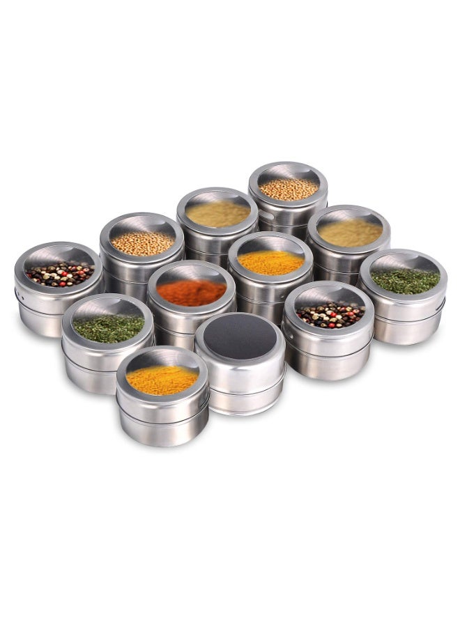 Magnetic Spice Jars 5 Pack, Stainless Steel Tins with Clear-View Tops and Shaker Lids - Image 1