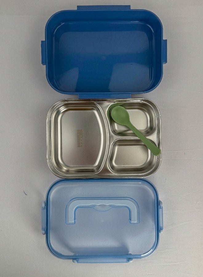Toshionics 3-Compartment Stainless Steel Lunch Box with Spoon and Handle, Leakproof Bento Food Container with Removable Tray, BPA-Free, Microwave & Dishwasher Safe – 1.5L, for School, Office, Travel, Gym - Image 3