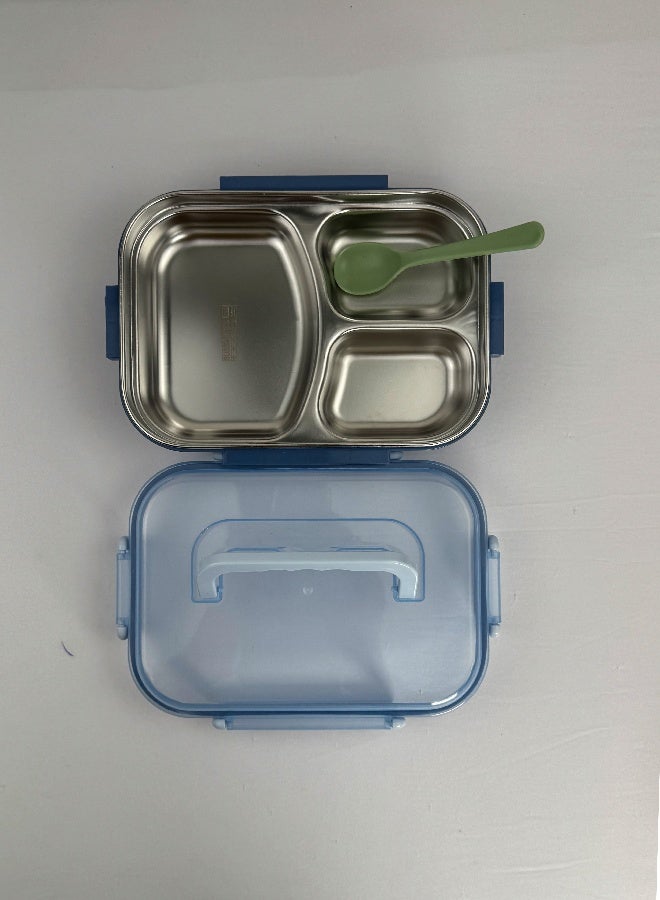 Toshionics 3-Compartment Stainless Steel Lunch Box with Spoon and Handle, Leakproof Bento Food Container with Removable Tray, BPA-Free, Microwave & Dishwasher Safe – 1.5L, for School, Office, Travel, Gym - Image 2