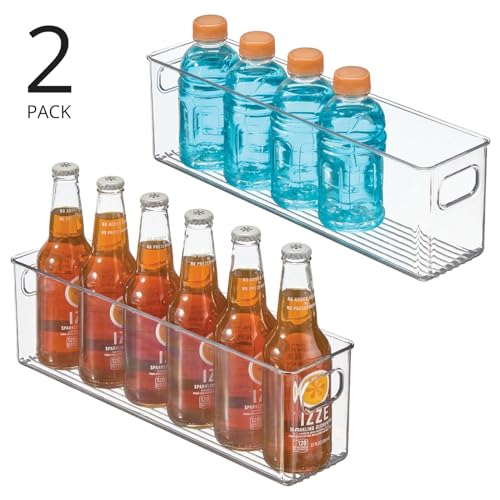 mDesign Plastic Kitchen Organizer Storage Holder Bin with Handles for Pantry Cupboard Cabinet FridgeFreezer Shelves and Counter Holds Canned Food Snacks 2 Pack Clear - Image 3