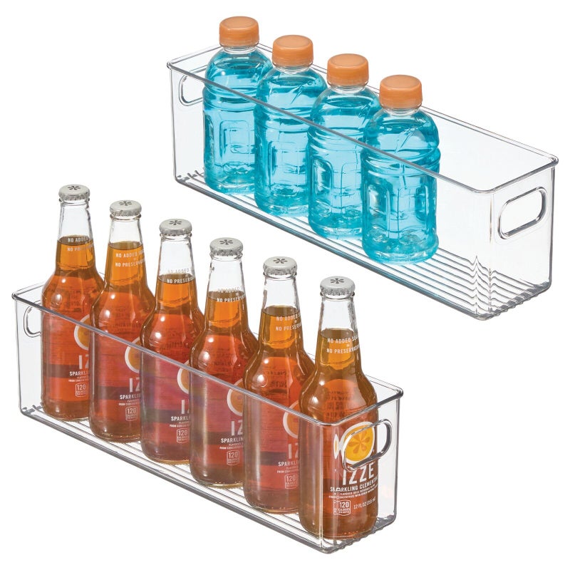 mDesign Plastic Kitchen Organizer Storage Holder Bin with Handles for Pantry Cupboard Cabinet FridgeFreezer Shelves and Counter Holds Canned Food Snacks 2 Pack Clear - Image 2