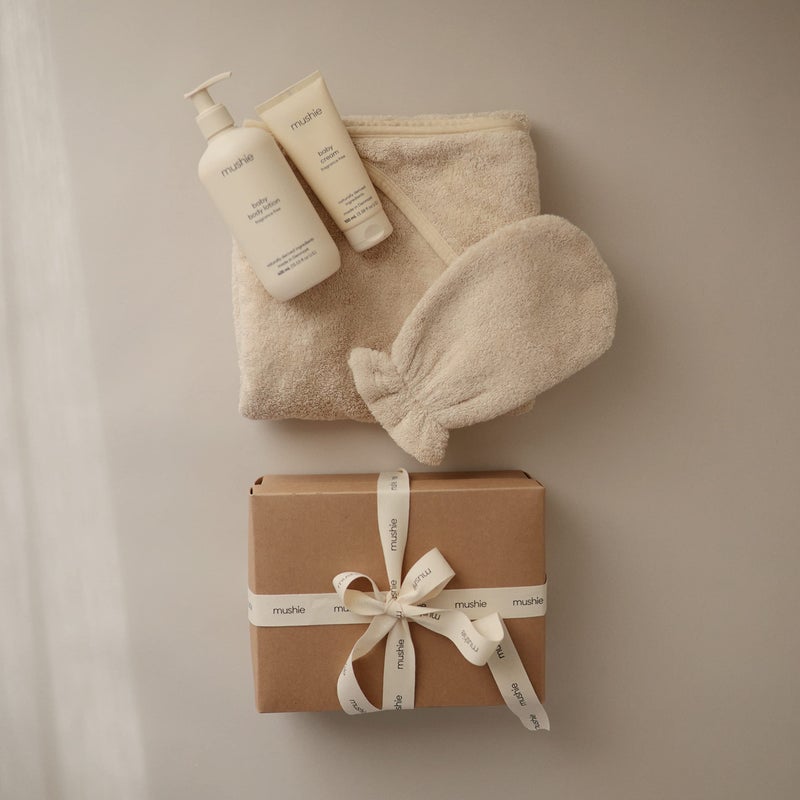mushie Baby Hooded Towel | Organic Cotton (Pearl) - Image 5