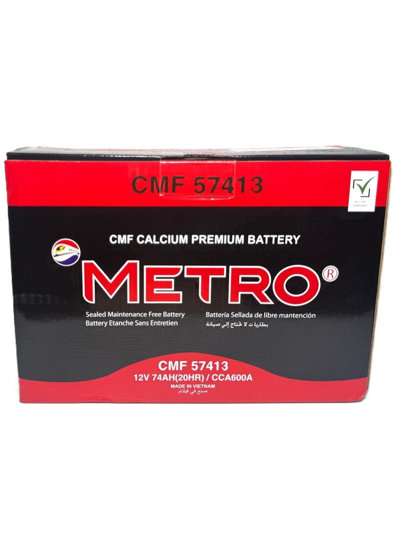 Metro Car Battery 12V 74AH DIN74R / 57413 R - Layout ( Grandeur / Azera ) - Image 1