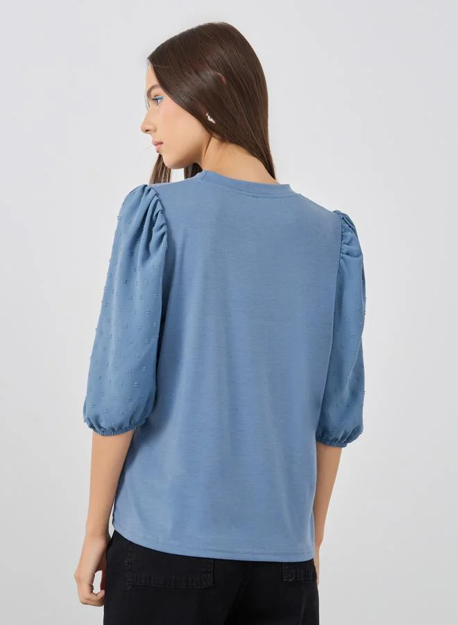 Take Two Take Two Solid Balloon Sleeve Round Neck Top
