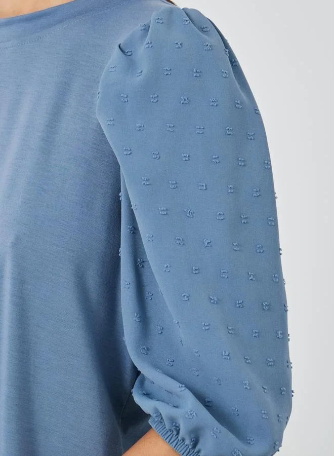 Take Two Take Two Solid Balloon Sleeve Round Neck Top