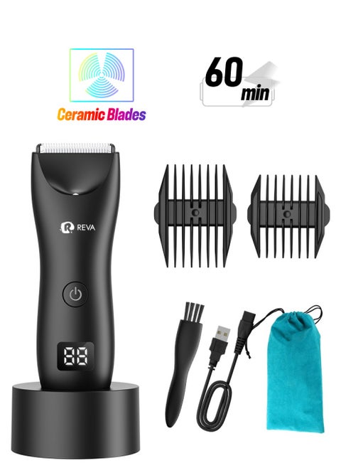 Waterproof Electric Body Trimmer for Men, Groin and Body Grooming, Low Noise  Ceramic Blades Wet/Dry Shaver with Head Spotlight