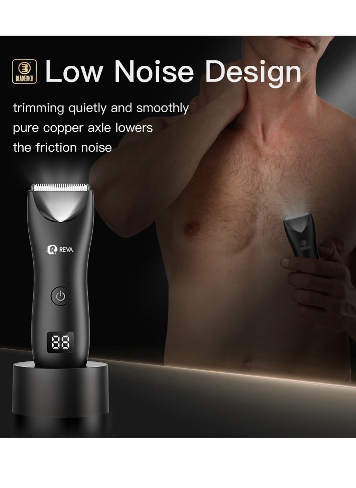 Waterproof Electric Body Trimmer for Men, Groin and Body Grooming, Low Noise  Ceramic Blades Wet/Dry Shaver with Head Spotlight
