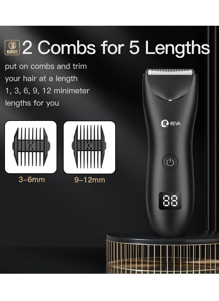 Waterproof Electric Body Trimmer for Men, Groin and Body Grooming, Low Noise  Ceramic Blades Wet/Dry Shaver with Head Spotlight