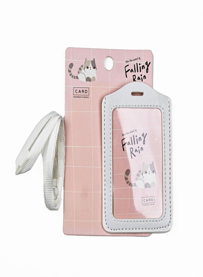 Mega Tree Cute Cat Design ID Card Holder with Lanyard, Clear Window Display | Available in Black or Grey Colour | Idea for Kids When Travelling (Grey) - Image 1