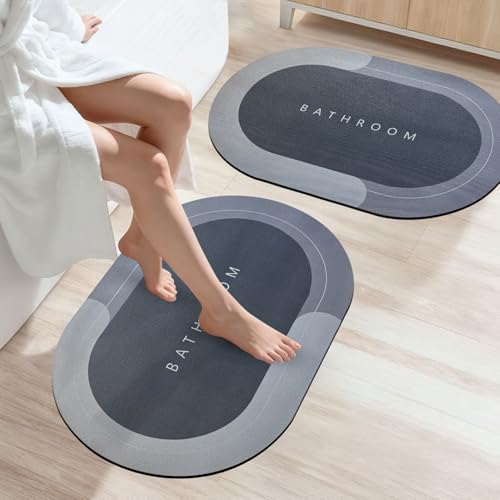 SITTELLA Rubber 3 Pieces (3.5Mm) Anti-Skid Water Soaking Bathroom Print Oval Door Mat, Water Absorbent Mat (40X60Cm) Grey - Image 1