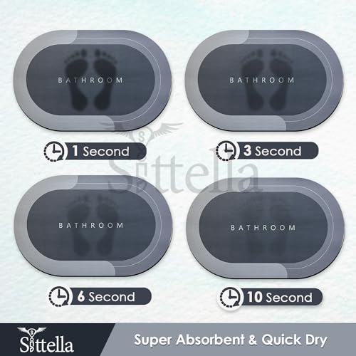 SITTELLA Rubber 3 Pieces (3.5Mm) Anti-Skid Water Soaking Bathroom Print Oval Door Mat, Water Absorbent Mat (40X60Cm) Grey - Image 5