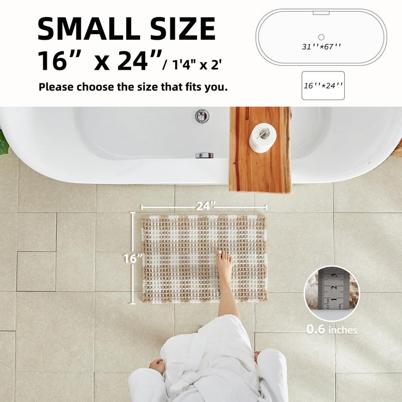 TYUU Waffle Runner Rug Bathroom, Long Boho Bathroom Rugs Non Slip Washable Absorbent Checkered Bathroom Mat Quick Dry Farmhouse Bath Mat, 72"x24" Khaki and White - Image 2