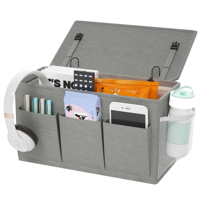 Edudif Dual-purpose Bedside Caddy Bedside Organizer, Bed Caddy with 6 Pockets, Versatile Bedside Storage Solution Magazine Remotes holder, ideal for Home, Dorm, Hospital, Crib Bed (Grey) - Image 1