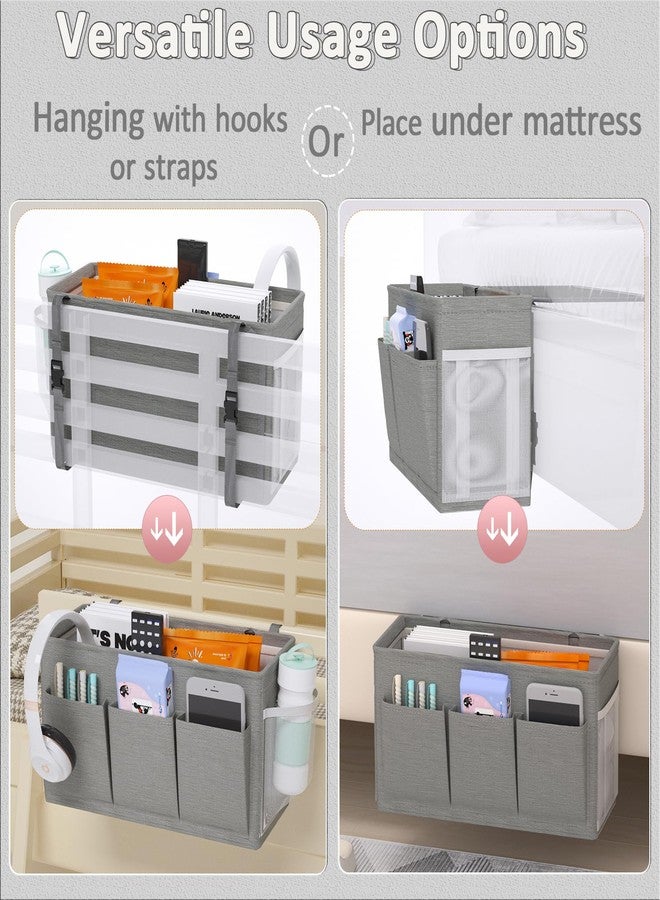 Edudif Dual-purpose Bedside Caddy Bedside Organizer, Bed Caddy with 6 Pockets, Versatile Bedside Storage Solution Magazine Remotes holder, ideal for Home, Dorm, Hospital, Crib Bed (Grey) - Image 3