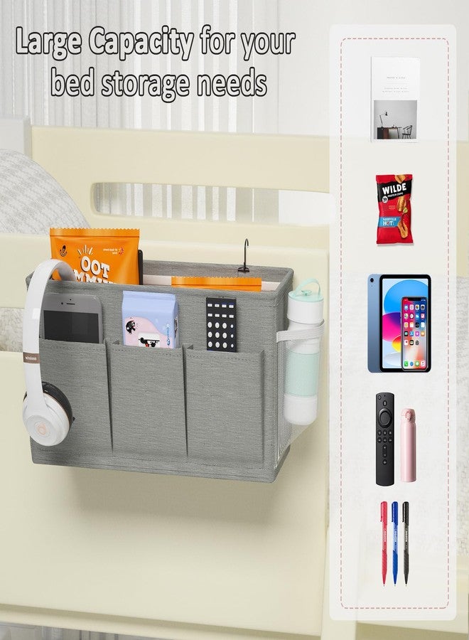 Edudif Dual-purpose Bedside Caddy Bedside Organizer, Bed Caddy with 6 Pockets, Versatile Bedside Storage Solution Magazine Remotes holder, ideal for Home, Dorm, Hospital, Crib Bed (Grey) - Image 5