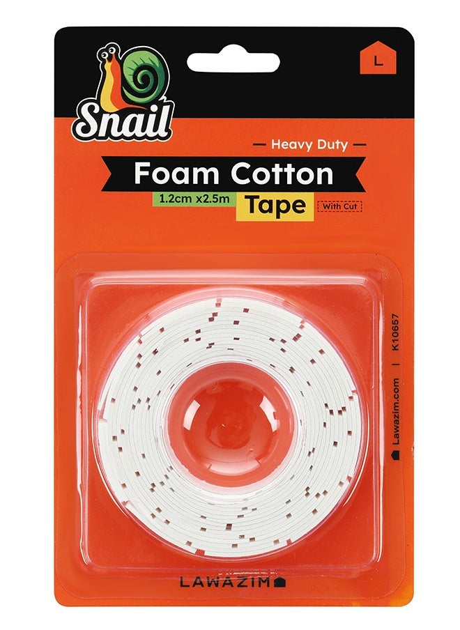 LAWAZIM - Snail Strong Foam Cotton Double Face Adhesive with Cut-1.2cmx2.5m- Waterproof Tear-Resistant Pre-Cut Double-Sided Tape for Wall Mounting Securing Objects Picture Hanging Craft Projects and DIY Repairs - Image 1