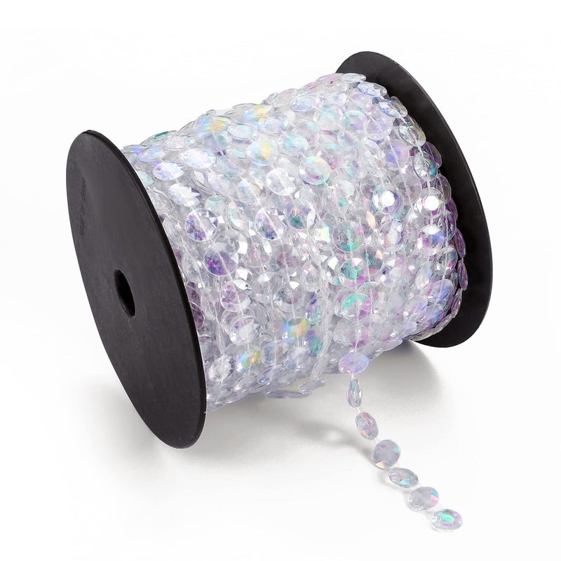 Jerler 99 Feet Crystal Garland Beads Trim Acrylic Clear Ideal Crafting Projects for DIY and Home Party Wedding Decorations AB Colorful