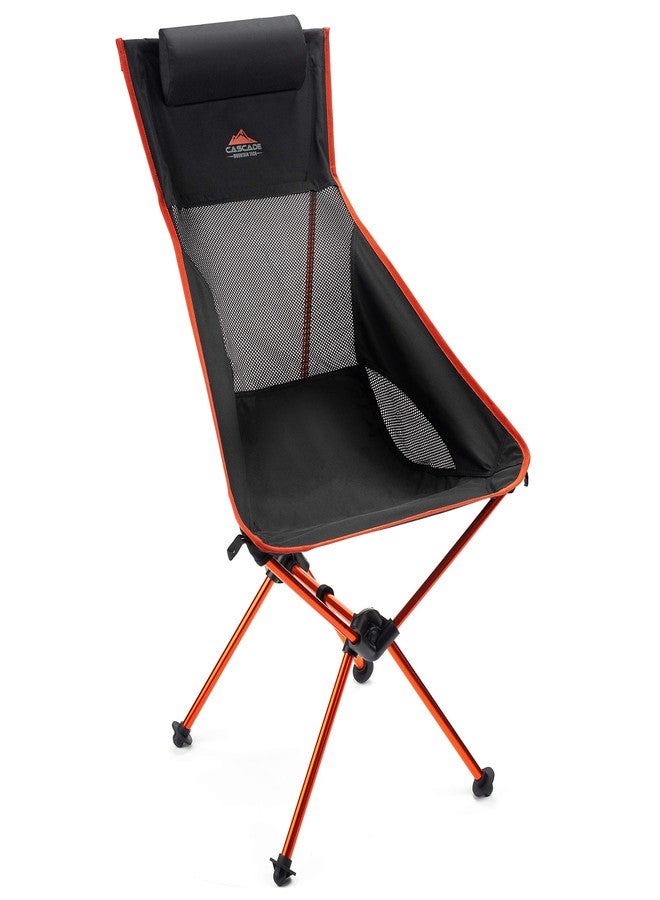 Cascade Mountain Tech Outdoor High Back Lightweight Camp Chair with Headrest and Carry Case - Black - Image 1