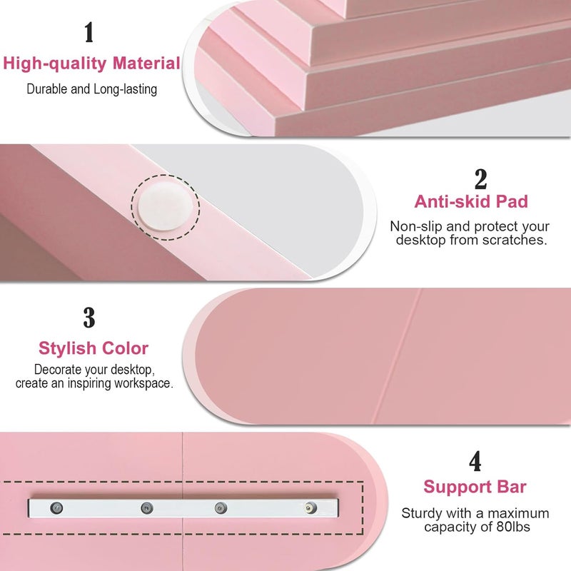 TEAMIX 2 Tiers Pink Monitor Stand Riser, Desktop Stand with Keyboard Storage Small TV Stand Laptop Wooden Desk Organizer Cute Shelf (Pink, 2 Tiers) - Image 5