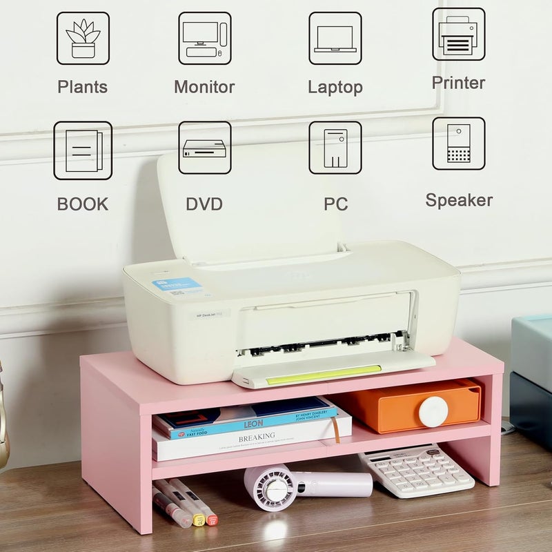 TEAMIX 2 Tiers Pink Monitor Stand Riser, Desktop Stand with Keyboard Storage Small TV Stand Laptop Wooden Desk Organizer Cute Shelf (Pink, 2 Tiers) - Image 4