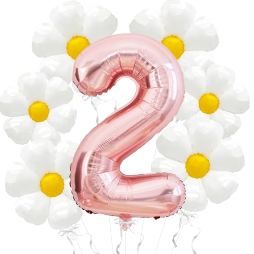 Corabsar Daisy Balloons Two Groovy Birthday Decorations 40 Inch Rose Gold Number 2 Balloons Daisy Balloon for 2 Groovy Birthday Party Decorations Daisys Birthdays Party Decor - Image 1