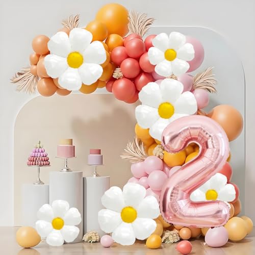Corabsar Daisy Balloons Two Groovy Birthday Decorations 40 Inch Rose Gold Number 2 Balloons Daisy Balloon for 2 Groovy Birthday Party Decorations Daisys Birthdays Party Decor - Image 5