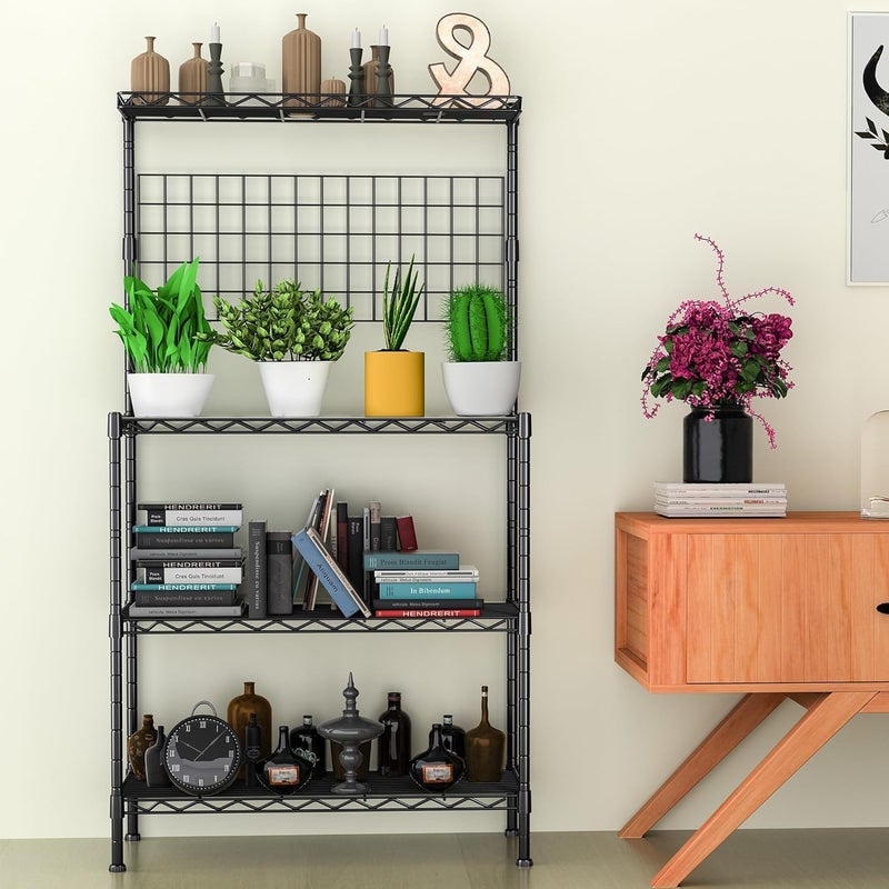 STORACK STORACK 4 Shelf Microwave Oven Stand with Storage Height Adjustable Foldable Bakers Rack Home Storage Rack Oven Stand Black Coting Finished 17 D x 27 W x 59 H inch  - Image 4