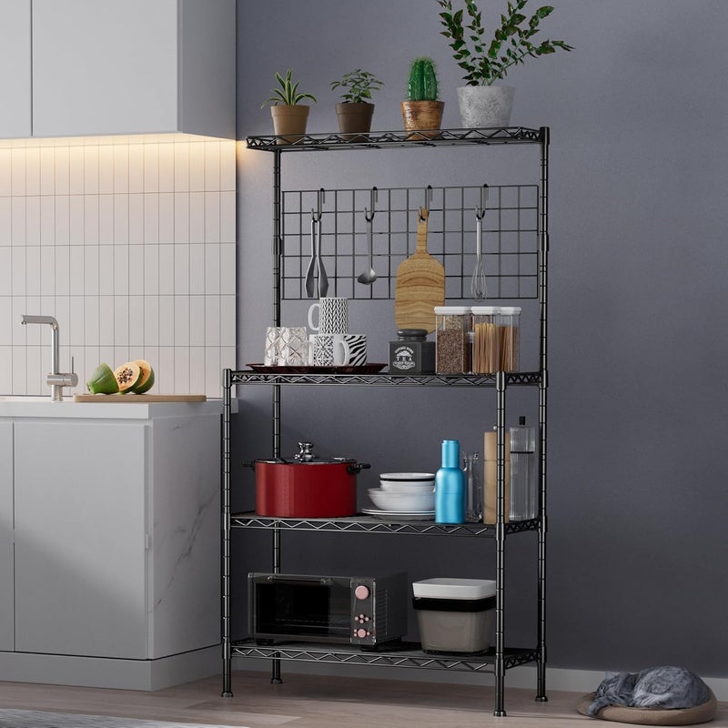 STORACK STORACK 4 Shelf Microwave Oven Stand with Storage Height Adjustable Foldable Bakers Rack Home Storage Rack Oven Stand Black Coting Finished 17 D x 27 W x 59 H inch  - Image 5